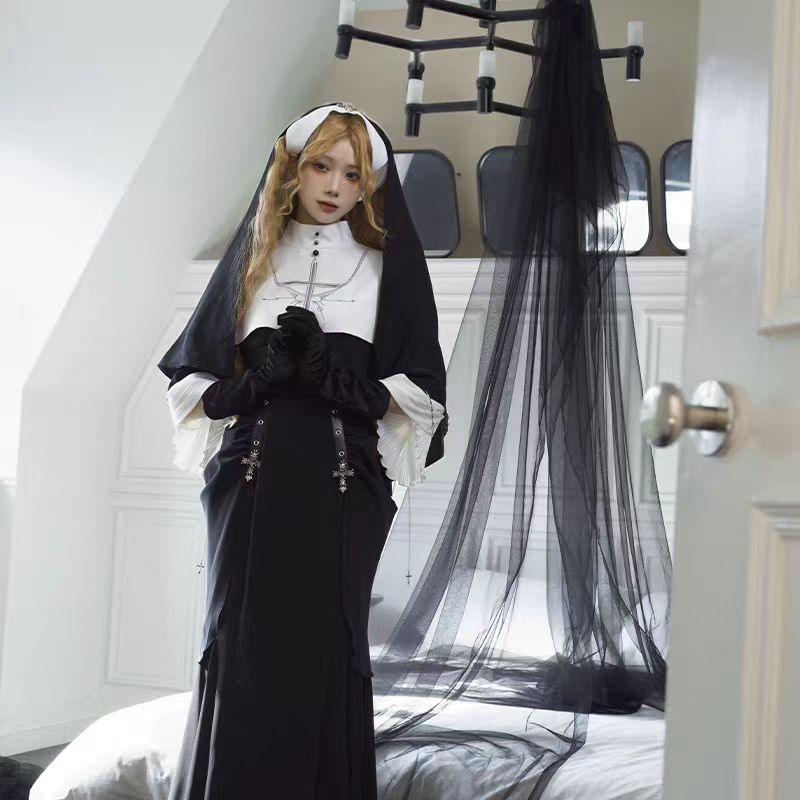 [Pre] Gothic Lolita Dress Black Elegant Nun Style Halloween Costume
