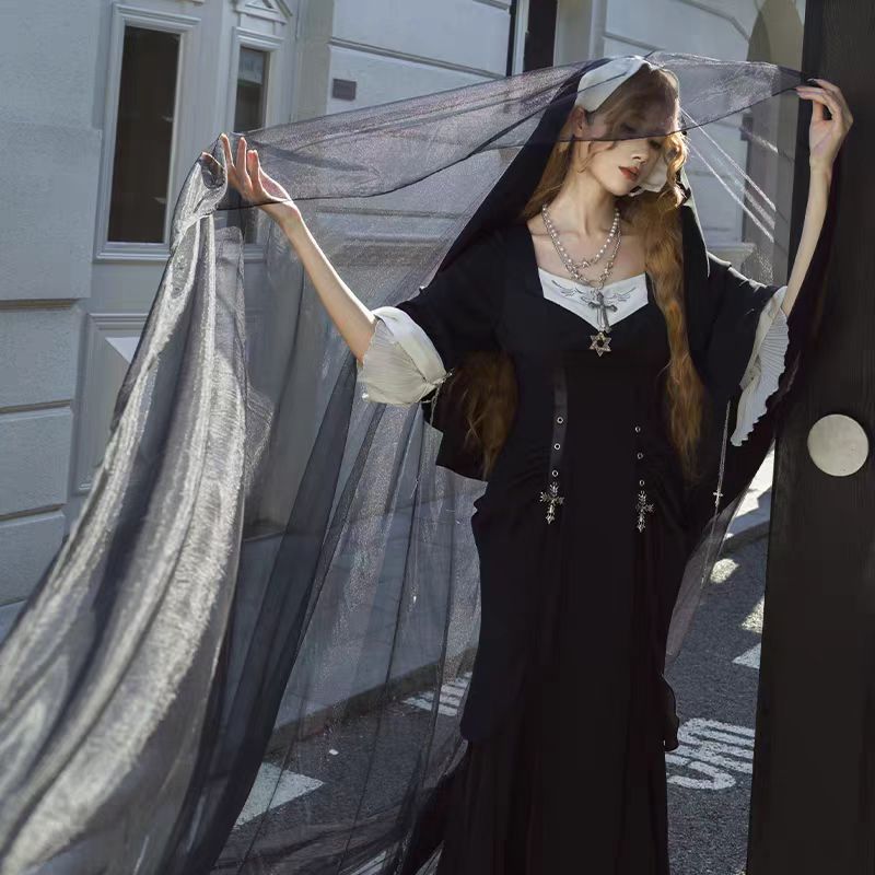 [Pre] Gothic Lolita Dress Black Elegant Nun Style Halloween Costume