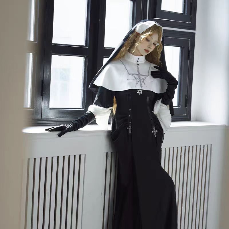 [Pre] Gothic Lolita Dress Black Elegant Nun Style Halloween Costume