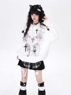 Design Concept:

This Lolita-inspired hoodie combines playful charm with casual comfort. Crafted in black and white, the design features an off-shoulder neckline and a patchwork plaid two-layer hem, giving the sweatshirt a layered, visually appealing look. Its loose fit ensures comfort for daily wear, while the subtle Sweet Cool aesthetic adds a touch of youthful elegance. Perfect for autumn outings, casual streetwear, or cozy indoor occasions, this piece pairs effortlessly with skirts, jeans, or layered ou