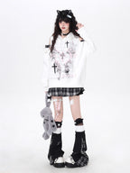 Design Concept:

This Lolita-inspired hoodie combines playful charm with casual comfort. Crafted in black and white, the design features an off-shoulder neckline and a patchwork plaid two-layer hem, giving the sweatshirt a layered, visually appealing look. Its loose fit ensures comfort for daily wear, while the subtle Sweet Cool aesthetic adds a touch of youthful elegance. Perfect for autumn outings, casual streetwear, or cozy indoor occasions, this piece pairs effortlessly with skirts, jeans, or layered ou