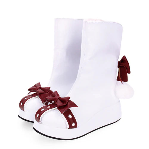 Inspired by the magic of snow-covered forests and the cozy charm of vintage winter illustrations, these boots blend practicality with fantasy. The plush lining and thick sole evoke warmth and comfort, while the oversized bow and round toe add a touch of childlike wonder, perfect for embracing the sweetness of the season.