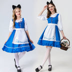 This blue farm-style Lolita dress combines rustic charm with playful elegance, inspired by peasant and Oktoberfest outfits. The outfit features a flowing dress with apron accents, creating a classic countryside aesthetic. Perfectly suited for tea parties, casual outings, or themed events, the dress evokes a whimsical and cheerful vibe. The set is a pre-sale product, giving customers the chance to secure this charming look ahead of the season.
