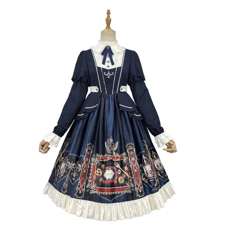 Preppy Style Long Sleeves Lolita Dress OP Vintage Classic Long dress in Fall