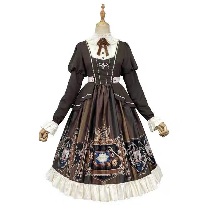 Preppy Style Long Sleeves Lolita Dress OP Vintage Classic Long dress in Fall