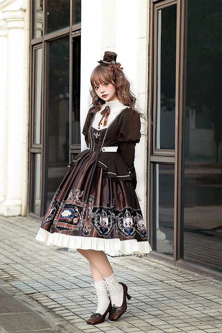 Preppy Style Long Sleeves Lolita Dress OP Vintage Classic Long dress in Fall
