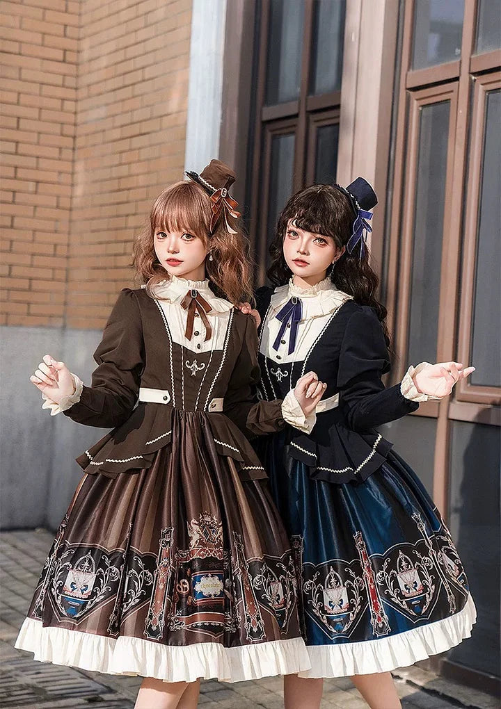 Preppy Style Long Sleeves Lolita Dress OP Vintage Classic Long dress in Fall