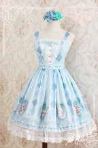 Printed Bunny Jacquard Short Sleeve Lolita OP Dress Blue