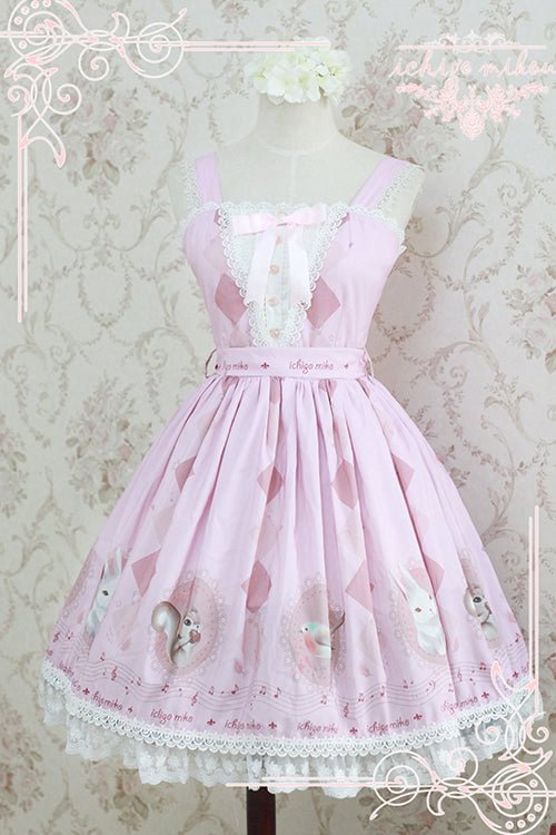 Printed Bunny Jacquard Short Sleeve Lolita OP Dress Blue