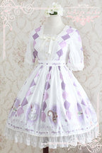 Printed Bunny Jacquard Short Sleeve Lolita OP Dress Blue