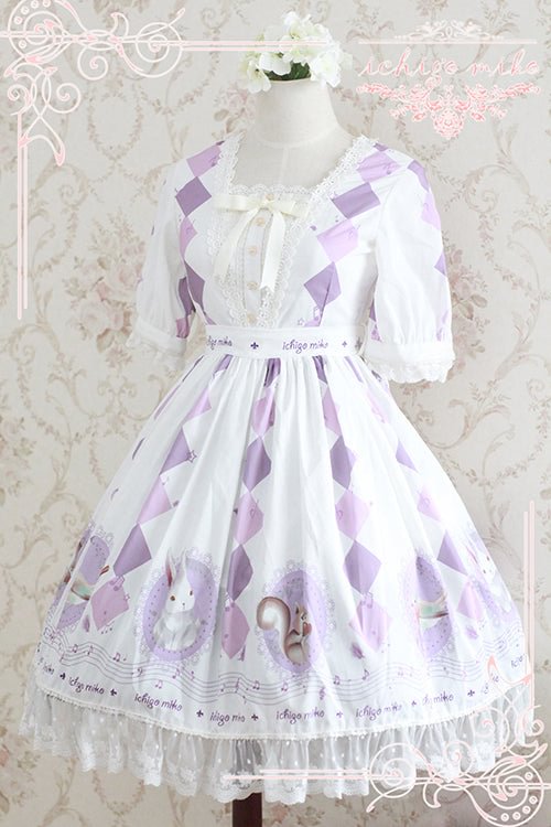 Printed Bunny Jacquard Short Sleeve Lolita OP Dress Blue