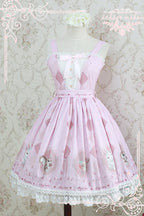 Printed Bunny Jacquard Short Sleeve Lolita OP Dress Blue