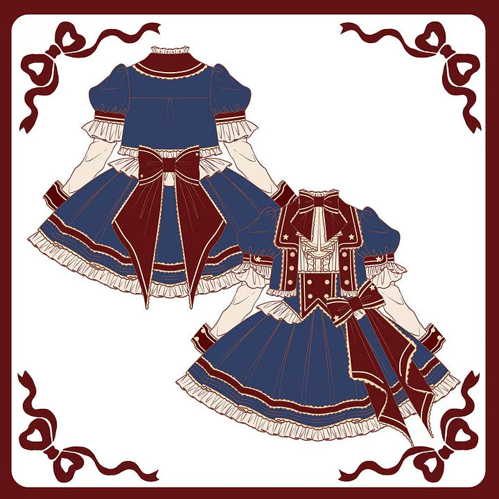 Punk Lolita Circus Color Set Magician Red Blue Cute Halloween Costume Skirt