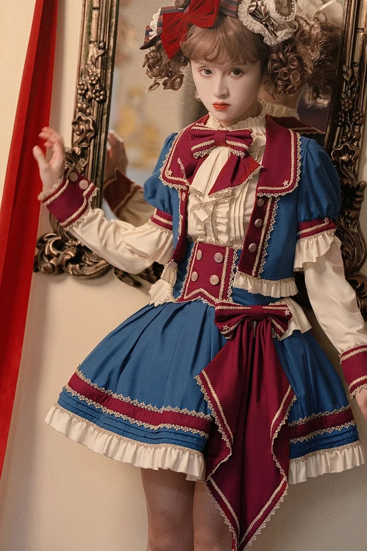 Punk Lolita Circus Color Set Magician Red Blue Cute Halloween Costume Skirt