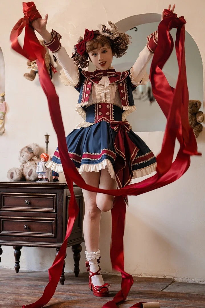 Punk Lolita Circus Color Set Magician Red Blue Cute Halloween Costume Skirt