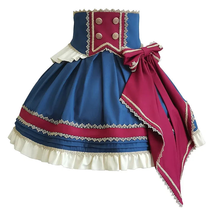 Punk Lolita Circus Color Set Magician Red Blue Cute Halloween Costume Skirt