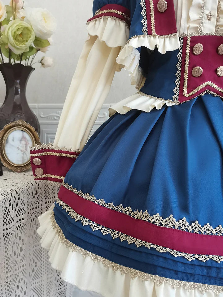 Punk Lolita Circus Color Set Magician Red Blue Cute Halloween Costume Skirt