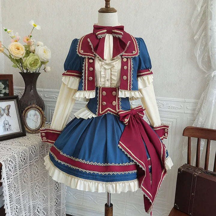 Punk Lolita Circus Color Set Magician Red Blue Cute Halloween Costume Skirt