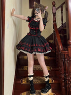 Punk Rock Two-piece Suit Lolita Spring and Summer Short Song Suit Black Dark Wind