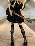 Punk Rock Two-piece Suit Lolita Spring and Summer Short Song Suit Black Dark Wind