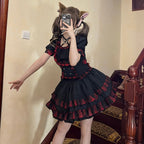 Punk Rock Two-piece Suit Lolita Spring and Summer Short Song Suit Black Dark Wind