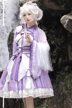 The Qi Lolita Blue Purple JSK Dress blends traditional Chinese charm with the sweetness of Lolita fashion. Featuring layered ruffles, delicate prints, and a harmonious mix of blue and purple hues, it creates a graceful, fairytale-like silhouette. The design draws inspiration from oriental elegance while embracing the playful spirit of Lolita. Perfect for tea parties, cultural events, or daily wear, it conveys both romantic beauty and unique cultural sophistication.