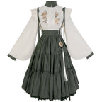 Qi Lolita Classic Elegant Green Long Dress Two-piece Lolita Pastoral Long-sleeved Shirt
