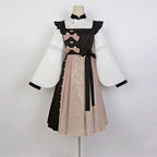 Qi Lolita Elegant Black Pink Shirt Long Dress Two-piece Lolita Daily Bow Dress OP