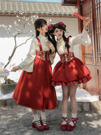Qi Lolita New Year's Coat Length Strap Sk Vest Shirt Set Autumn and Winter Skirt Lolita Dress