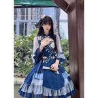 Qi Lolita Royal Blue Multi Layer Lace Print Classic Plus Size Chinese Style Princess Lolita JSK