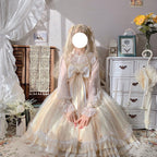 Qi Lolita Sweet Lolita Flower Marriage Wedding Apricot Daily Lolita Generating Color Full Set JSK Lolita Dresses