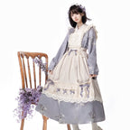 Qi Lolita Sweet Purple Maid Dress Elegant Long Sleeve Lolita Dress