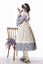 Qi Lolita Sweet Purple Maid Dress Elegant Long Sleeve Lolita Dress