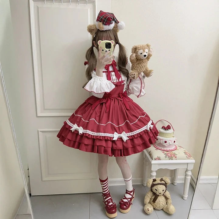 Red Cute Sweet Autumn and Winter Dress Lolita Princess Dress Cake Dress JSK