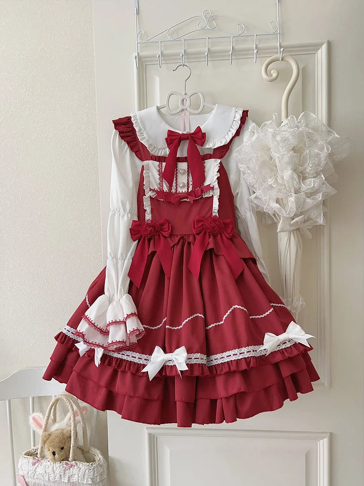 Red Cute Sweet Autumn and Winter Dress Lolita Princess Dress Cake Dress JSK