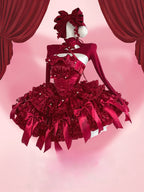 Hime Lolita Red Elk Burgundy White Flower Party JSK Layered Dress