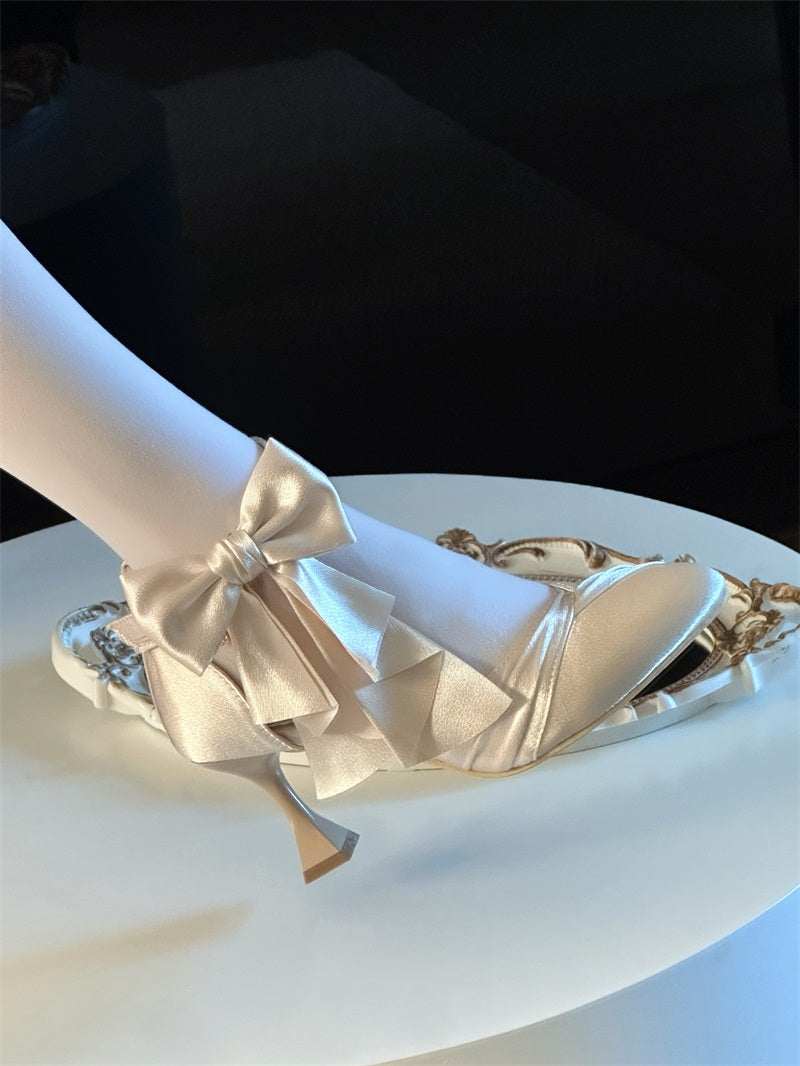 Red High Heel Bow Single Shoes Lolita Sandals Women's Shoes Elegant Stiletto