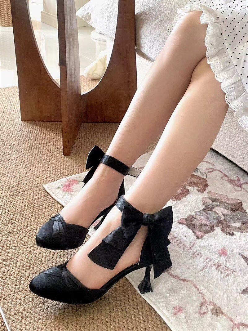 Red High Heel Bow Single Shoes Lolita Sandals Women's Shoes Elegant Stiletto