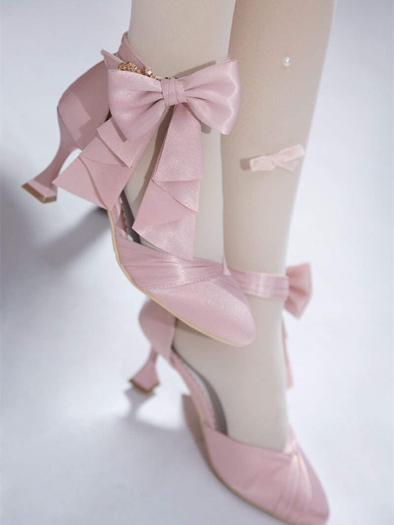 Red High Heel Bow Single Shoes Lolita Sandals Women's Shoes Elegant Stiletto