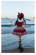 Sweet Lolita Red Plaid Sweetheart Three-piece Short-sleeved Cake Dress