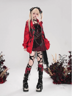 Red Rose Thorn Goth Punk Cardigan Sweater Coat