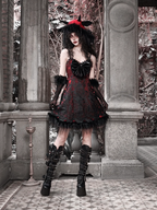 Red Rose Thorns Dark Goth Punk Bow Suspender Dress Jsk