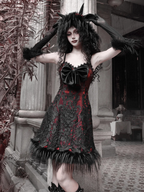Red Rose Thorns Dark Goth Punk Bow Suspender Dress Jsk