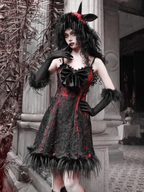 Red Rose Thorns Dark Goth Punk Bow Suspender Dress Jsk