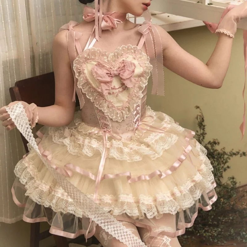 Sweet Lolita Pink Satin Ballet Lolita Suspender Dress Ballet Skirt Elegant
