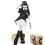 Simple Goth Suit Cool Girl Lolita Long Sleeve Shirt Set Black-white