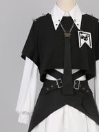 Simple Goth Suit Cool Girl Lolita Long Sleeve Shirt Set Black-white