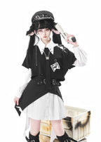 Simple Goth Suit Cool Girl Lolita Long Sleeve Shirt Set Black-white