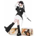 Simple Goth Suit Cool Girl Lolita Long Sleeve Shirt Set Black-white