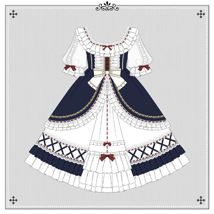 Snow White Elegant Lace Bow Princess Dress Sweet Chiffon Long Dress